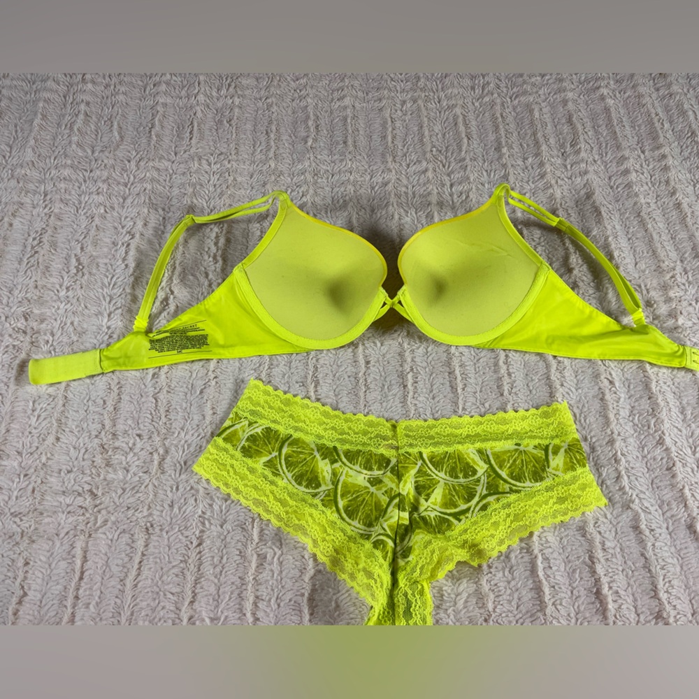Victoria's Secret Push Up Bra & Panties  Set Neon Green Lace 34C M NWT, NWOT - Picture 5 of 7